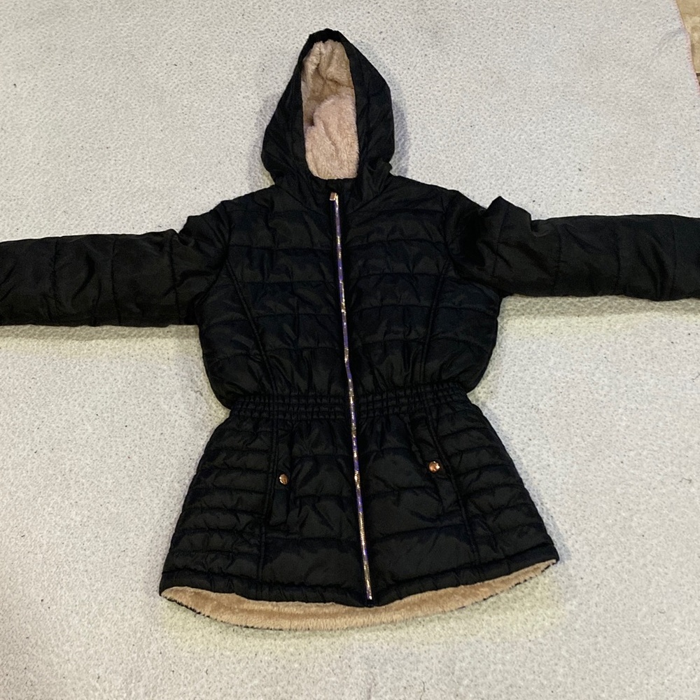 Pink Platinum Black Hooded Puffer Jacket for Kids